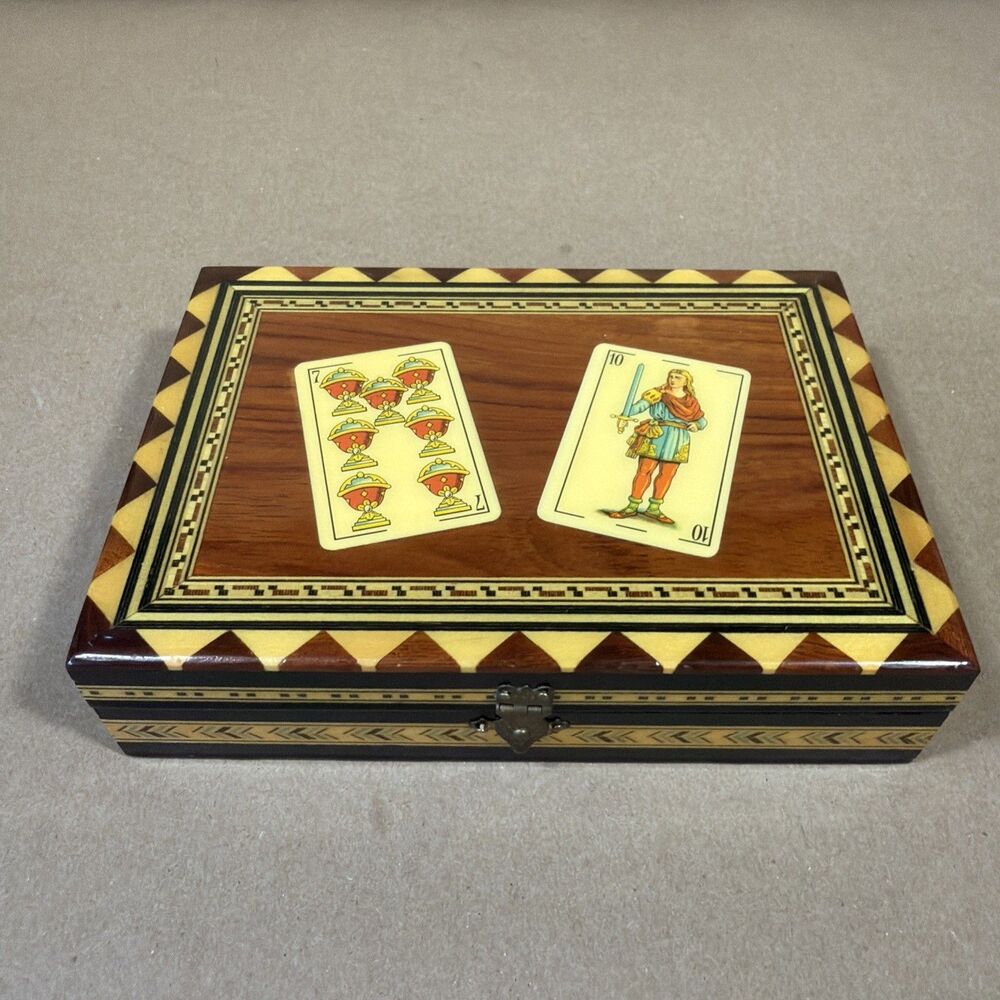 Miguel Laguna Playing Card Box Lacquered Mosaic Wood Inlay Handmade In Spain